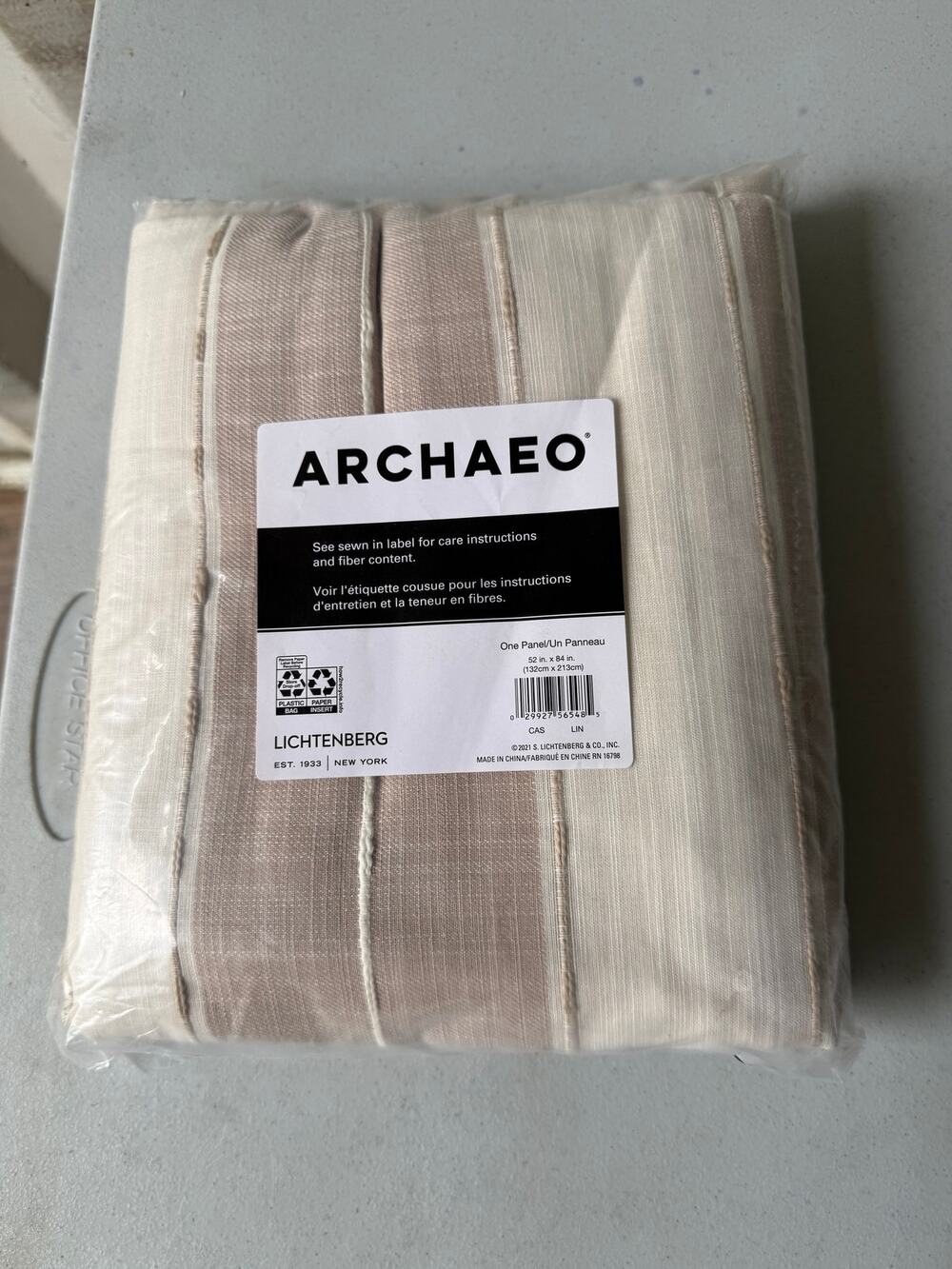 Archaeo 1-Curtain Panel 52"x84" Neutral Stripe.